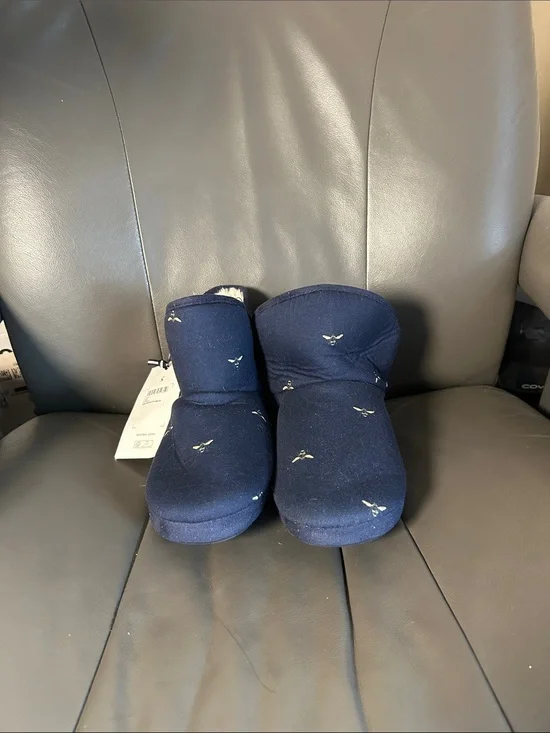 Joules Cabin Navy Bee Print Bootie Slippers