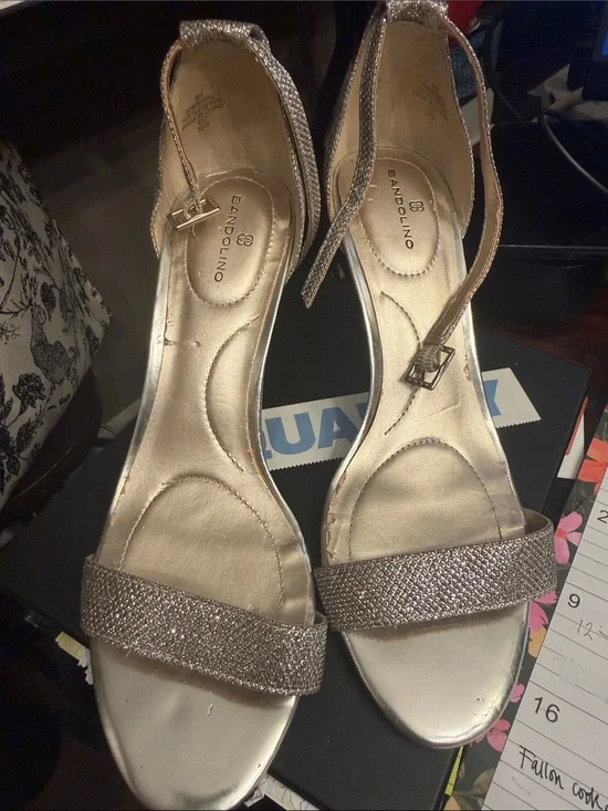 Bandolino Women's Glitter Ankle-Strap Sandals in Metallic gold.