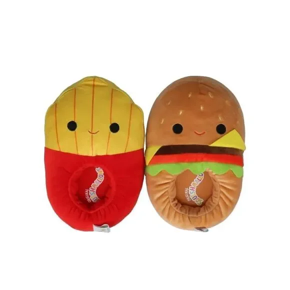 New Squishmallows Kids Sz 9-10 Carl the Cheeseburger & Floyd the Fries Slippers