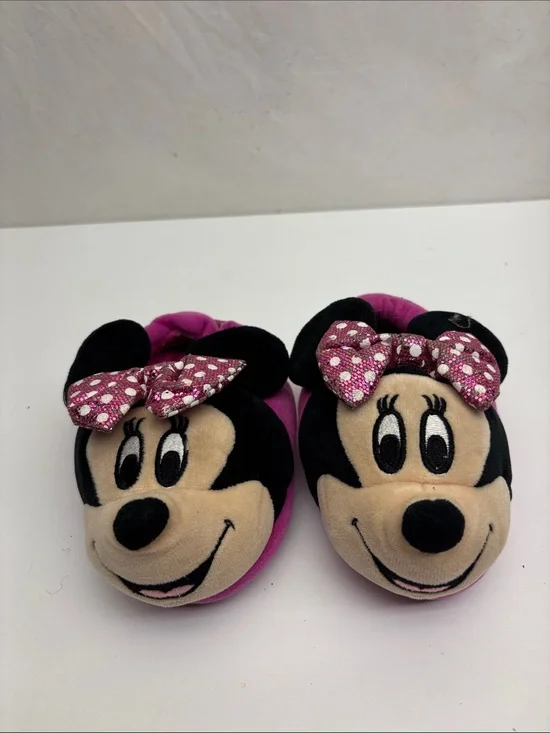 Disney Minnie Mouse Plush Pink Bow Kids Slippers, SZ 7-8 toddler girl, box 73