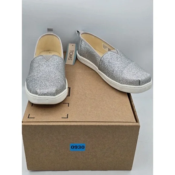 New‎ Toms Youth Silver Iridescent Alpargata Slip On Shoe Sz 6 Youth