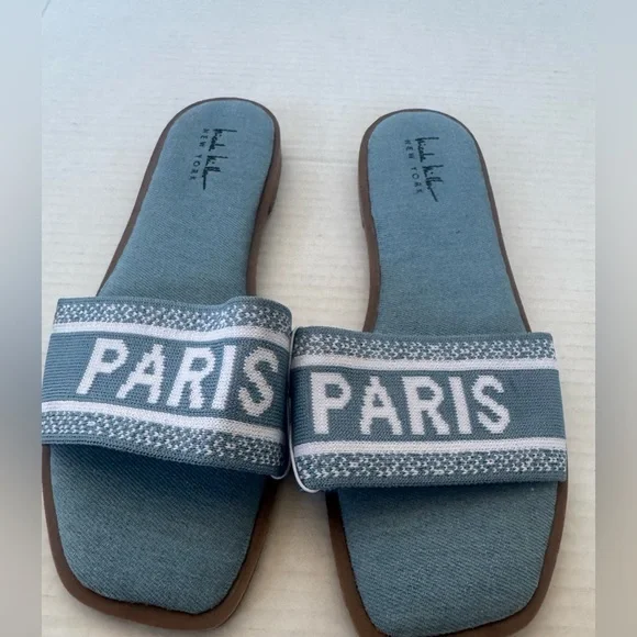 Nicole Miller New York Baby Blue Slippers Size 9 PARIS Sandals‎ Shoes