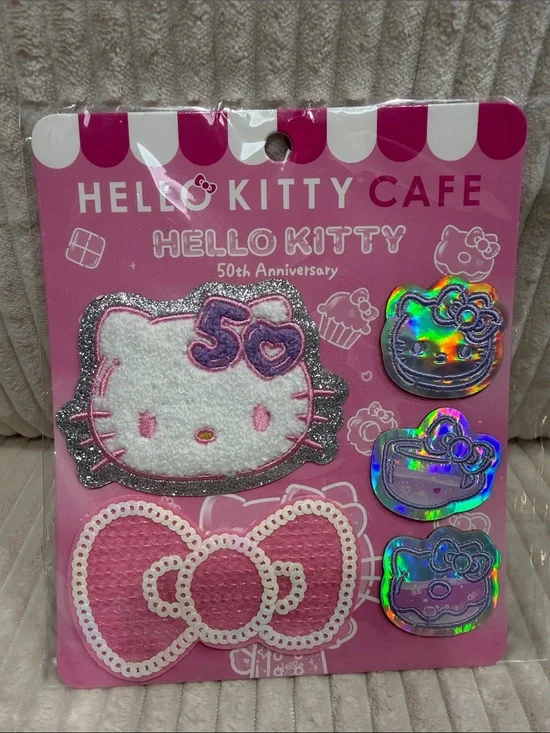 Hello Kitty 50th Anniversary Pink Iron On Patch & Sticker Set