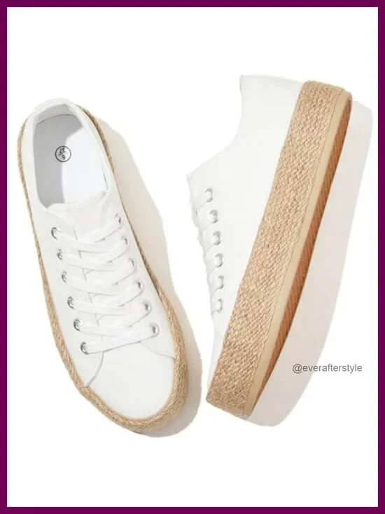 Women's Canvas Platform Sneakers Lace-up Low Top Shoes