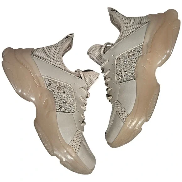 Steve Madden Women's Vance Beige‎ Rhinestone Chunky Sole Sneakers Shoes Size 6.5
