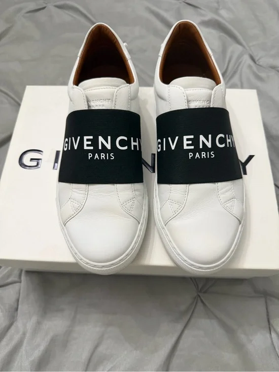 Givenchy  Women White Leather Slip-On Sneakers with Black Logo Strap