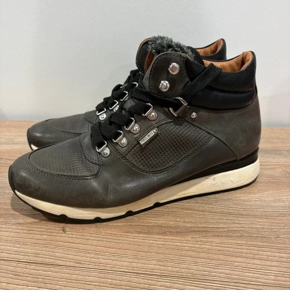 Pikolinos Mundaka Leather Hiking Sneaker Boots Gray Size 41 Womens Faux Fur Trim