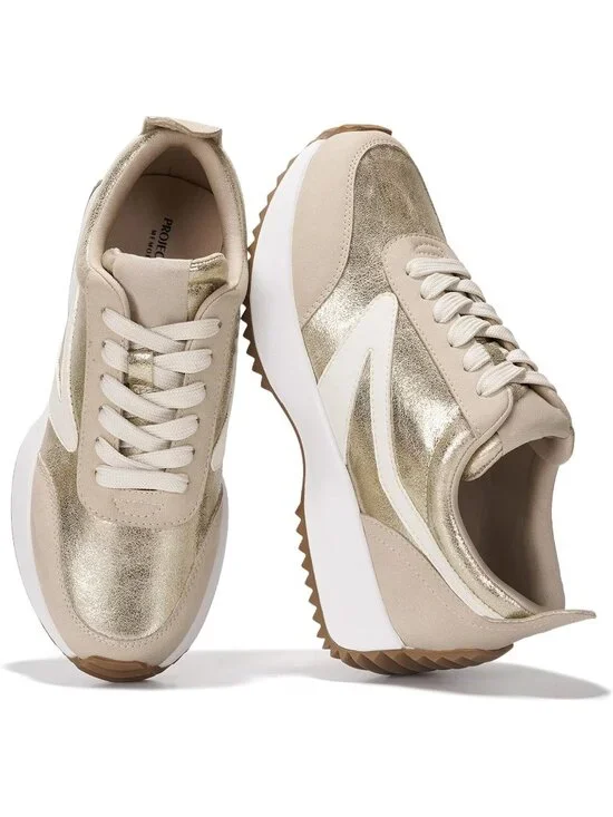 🆕Project Cloud Women's Balinda-gold Sneakers Memory Foam Lightweight Lace Up