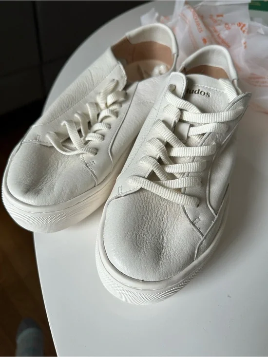 Soludos White Leather Platform Sneakers