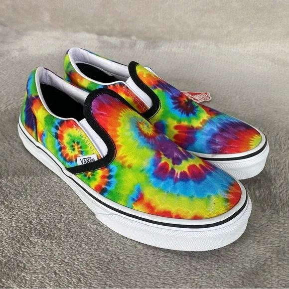 Vans Spiral Tie Dye Slip On Shoes Sneakers Men 6 Women 7.5 Canvas Multi‎ NEW