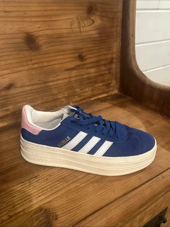 adidas Gazelle Platform Sneaker - Blue with Pink Heel