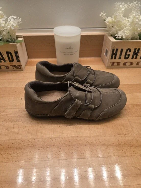 Earth Origins Paisley Slip-on Comfort Shoes Olive Taupe Nubuck Women's Size 8