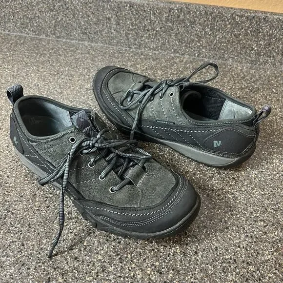 Merrell Women's 9 Outdoor Hiking Sport Shoes Black Suede/Leather Lace Up Comfort