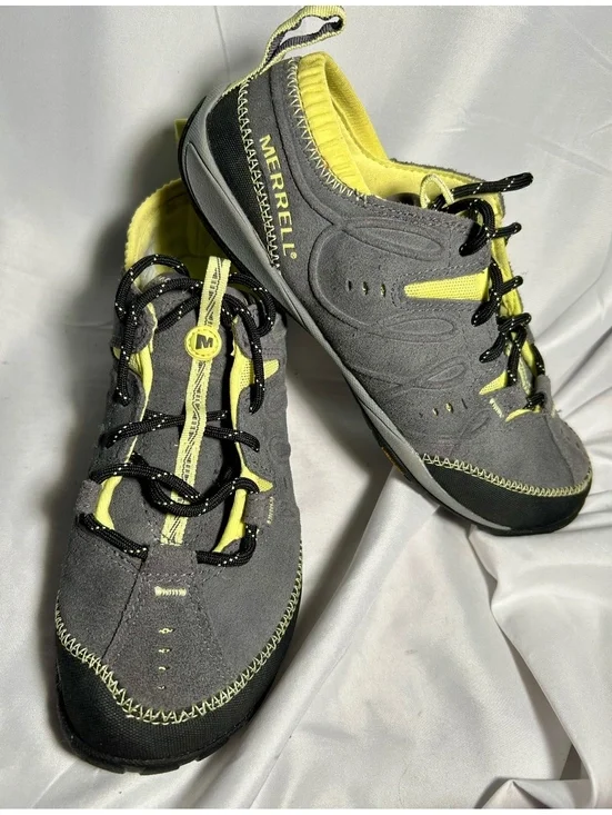 Merrell Barefoot Contour Glove Womens 6.5 Castle Rock Gray Yellow Vibram hiking
