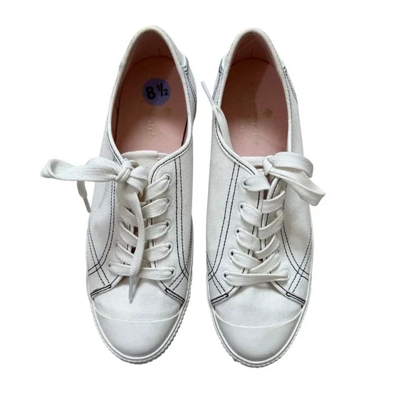 Kate Spade‎ NY Tennison White Canvas Low Top Sneakers Contrast Stitching 8.5
