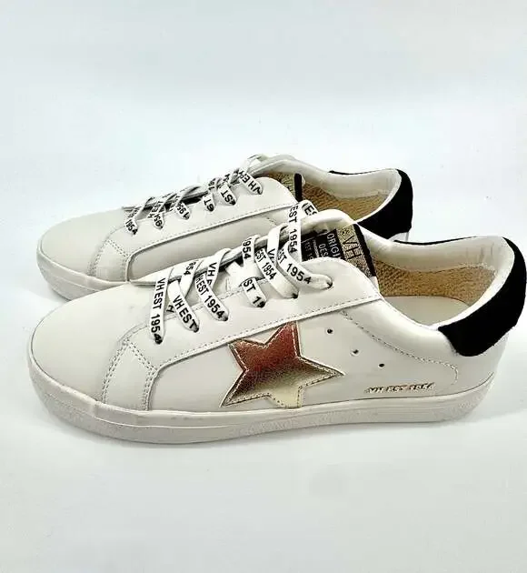 NIB Vintage Havana Epic Leather Low Top Sneakers White Gold Star Size 8 / 38