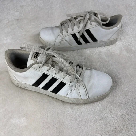 Adidas Baseline Shoes Womens Size 6 White Black 3‎ Stripes Court Sneaker AW4299