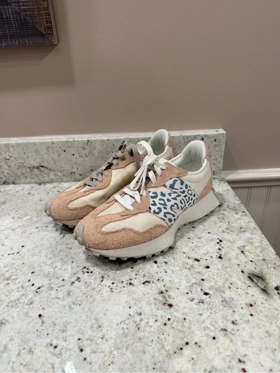 New Balance Women's Beige & Cream Sneakers with Leopard Print Panel