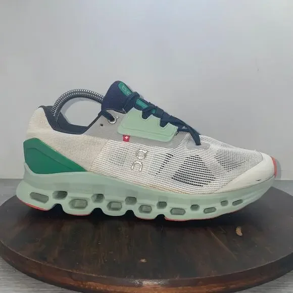 On Cloudstratus Women’s 10 Undyed White Green Athletic Running Shoes Sneakers
