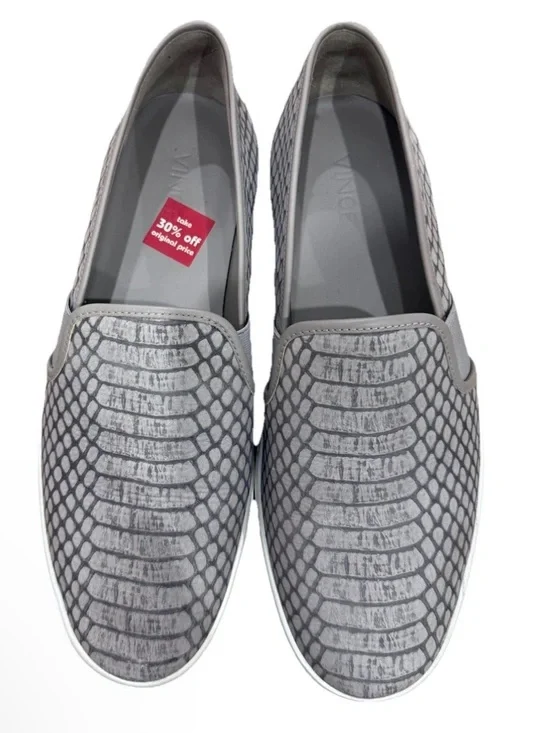 VINCE Grey - Tan Snake Embossed Leather Slip On Sneaker Shoe Women Size 8.5