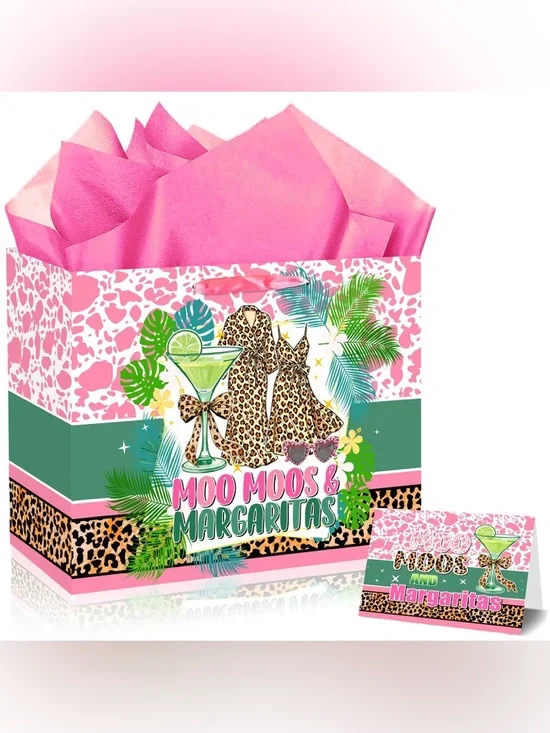 Moo Moos and Margaritas Party Gift Bag with Tissue Paper and Card