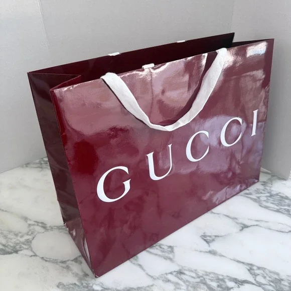 Gucci Large Glossy Burgundy Paper Shopping Bag Luxury Boutique Tote19