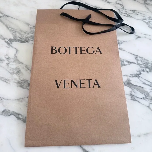 Bottega Veneta Large Brown Kraft Paper Shopping Bag-Black Ribbon Handles 14