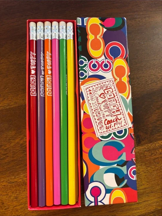Coach Colorful Poppy Pencil Set - Red, Purple, Orange, Pink, Green, Yellow