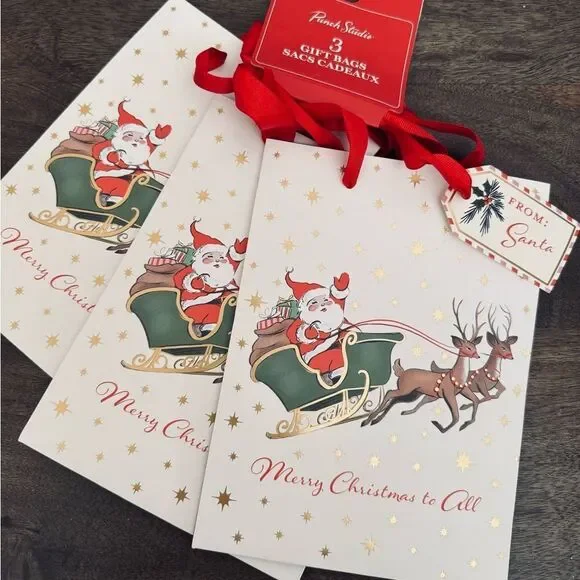Merry Christmas Santa Claus Sleigh Holiday Gift Bags Bundle Lot