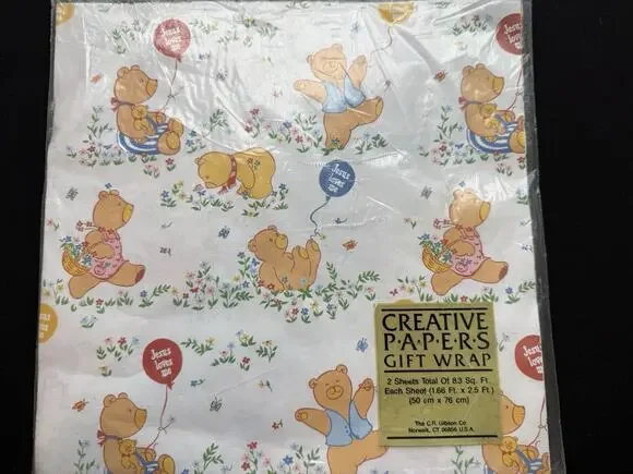 Vintage Jesus Loves Me Bear Wrapping Paper - Creative Papers Gift Wrap