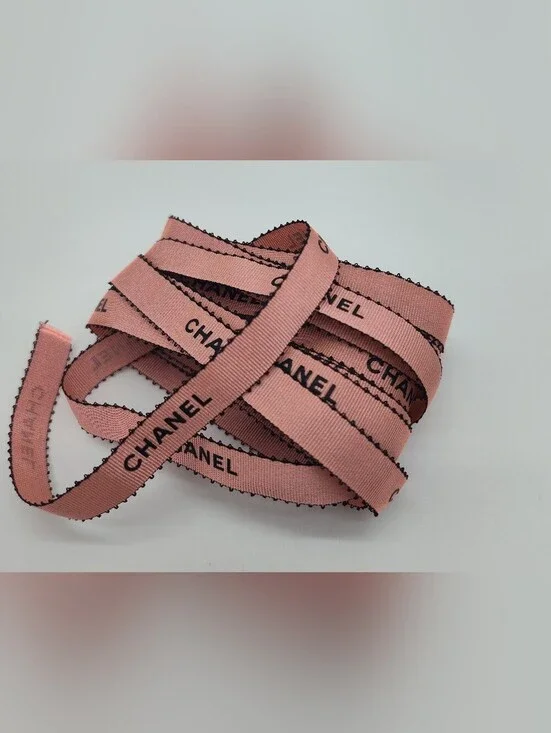 CHANEL Blush Pink Black Logo Ribbon 3.28 Yards Picot Edge Collector Ribbon