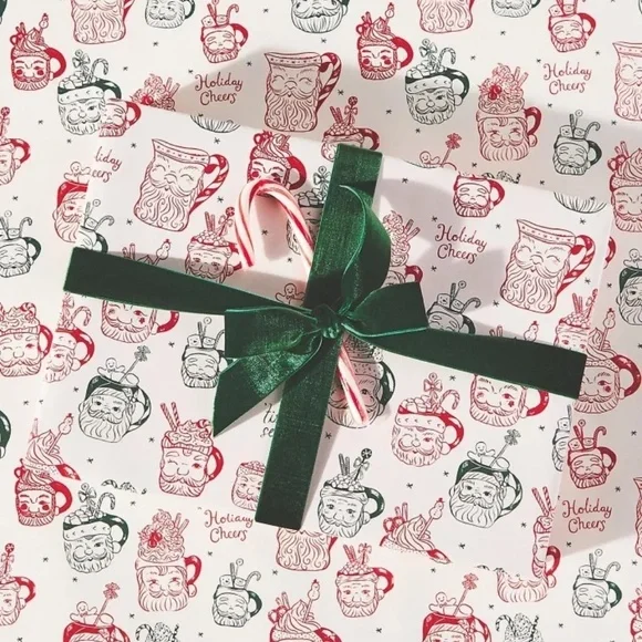 NWT Anthropologie Louise Pretzel Santa Christmas Gift Wrap Wrapping Paper