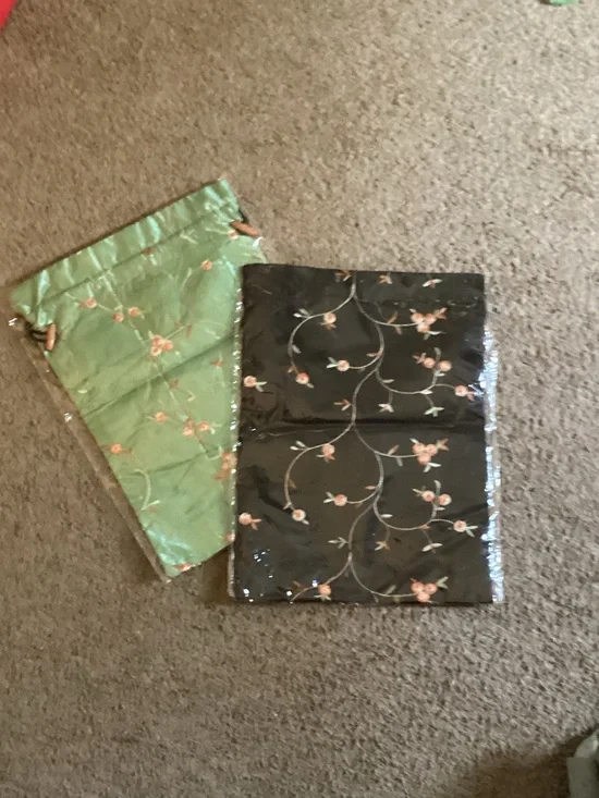 2 for 20: large embroidered satin rosettes bags