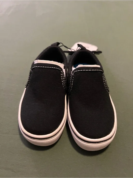 Black Slip-On Canvas Sneakers with White Trim Baby Size 6