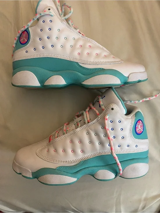 Jordan Limited Kids White & Teal High-Top Sneakers with original box Multicolor
