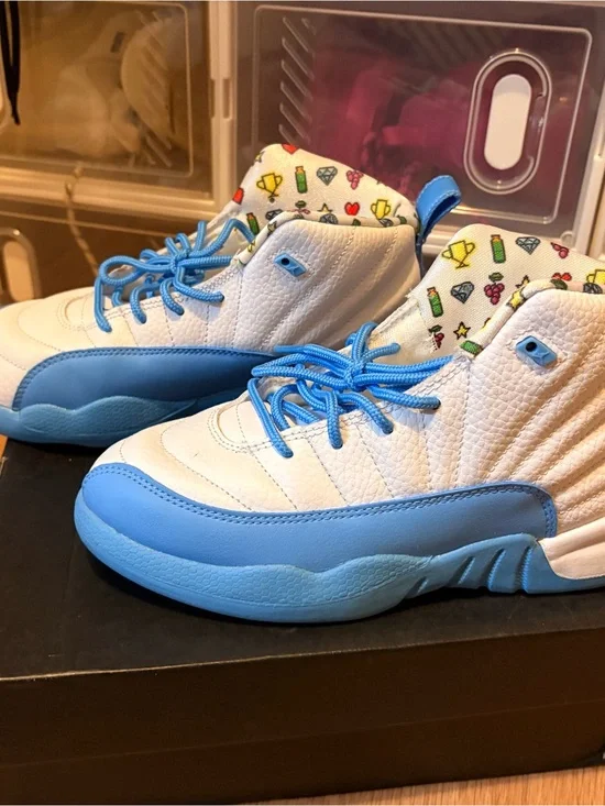Jordan Kids White and Light Blue High-Top Sneakers with Patterned Lining