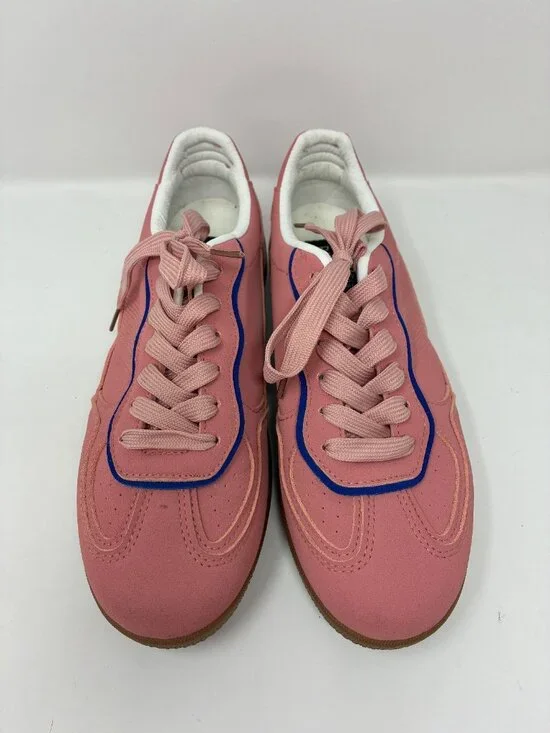 Rachel Roy Pink Retro Low Top Sneakers Women’s Gum Sole Blue Trim Lace Up Shoes