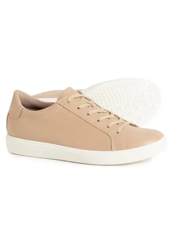 Ecco Womens Beige Soft Classic Leather Lace Up Oxford Casual Sneaker Shoes $160