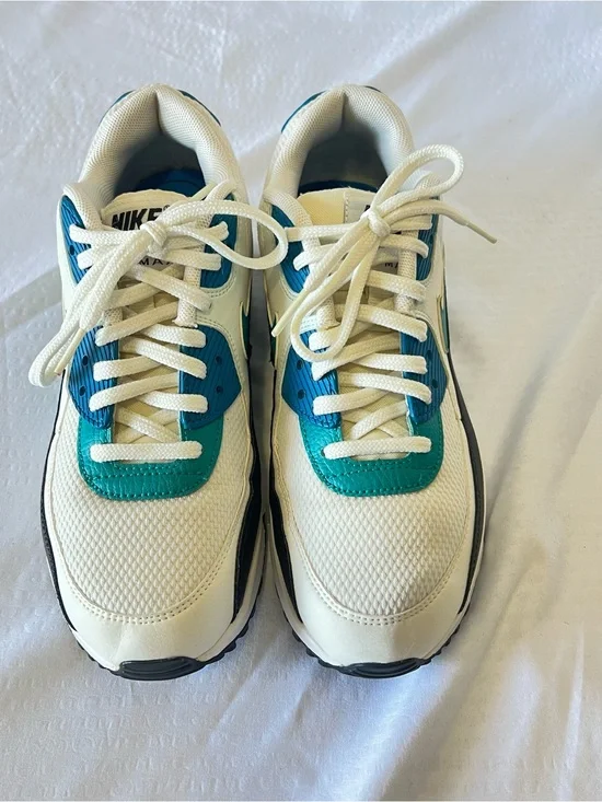 Nike Kids White and Teal Lace-Up Sneakers