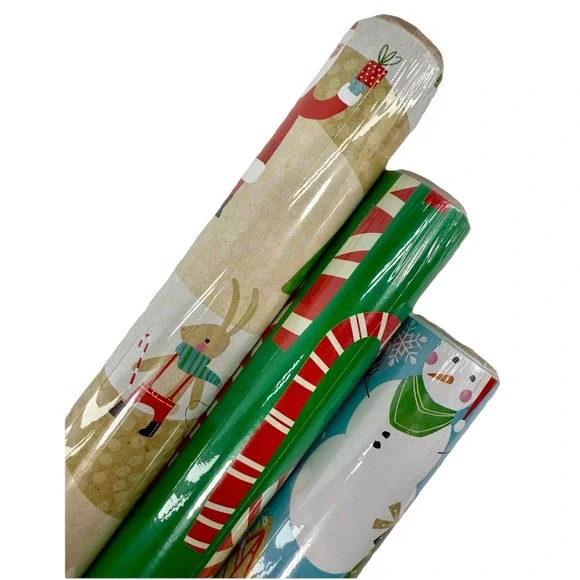 Hallmark‎ Two-Sided Christmas Gift Wrap 3-Roll Set 120 Sq Ft Reversible Designs