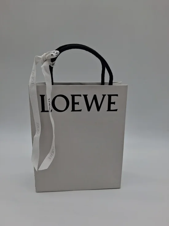 LOEWE White Shopping Gift Bag Black Handles Logo Ribbon Luxury Packaging EUC
