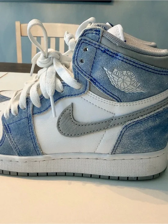Jordan Kids High-Top Sneakers in Blue and White with Gray Swoosh