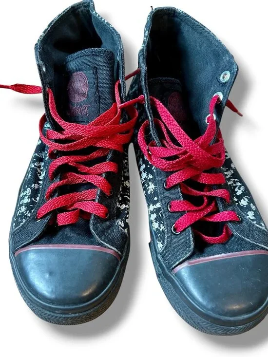 Slipknot By Draven High Top Shoes Black Band Print Red Laces Mens Size 7 EU 40 V