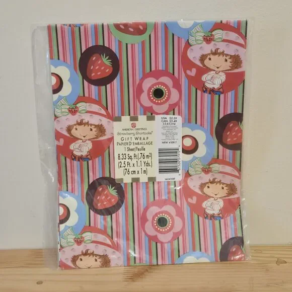 Vintage Strawberry Shortcake Fashion Wrap American Greetings 8.33sq‎ ft New