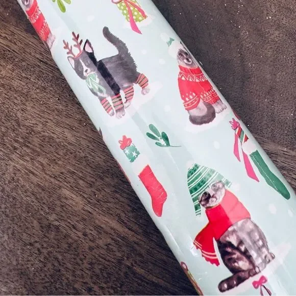 Christmas Cats Blue Holiday Gift Wrap Wrapping Paper Roll