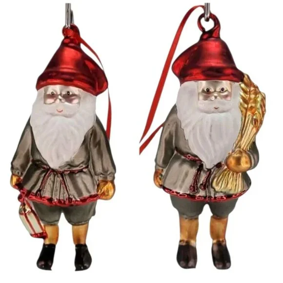 IKEA Glass Santa Claus Christmas Tree Ornaments With Red Ribbon Hangers 