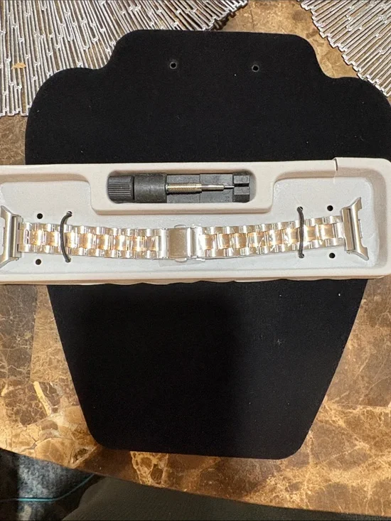 Silver Two-Tone Metal Watch Band with Link Removal Tool