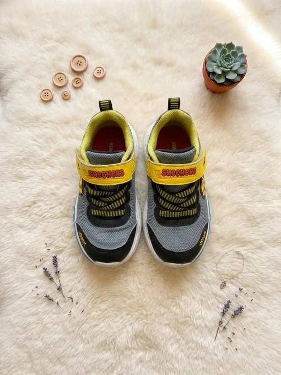 Skechers Kids Gray and Yellow Hook-and-Loop Sneaker