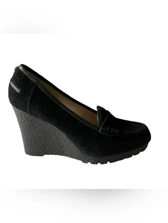 Michael Kors Black Suede Wedge Loafer Pump - Women Size 7.5