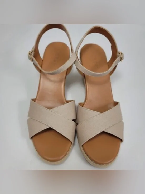 J. Crew Cream Cross-Strap Slingback Wedge Sandals NWOT